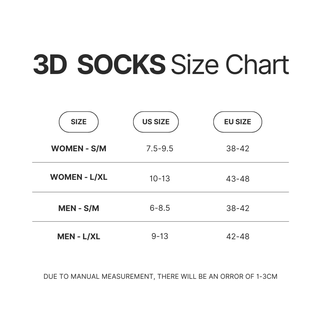 3D Socks Size Chart - TMNT Shop