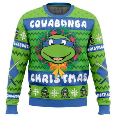 Cowabunga Leonardo Christmas TMNT PC men sweatshirt FRONT mockup - TMNT Shop