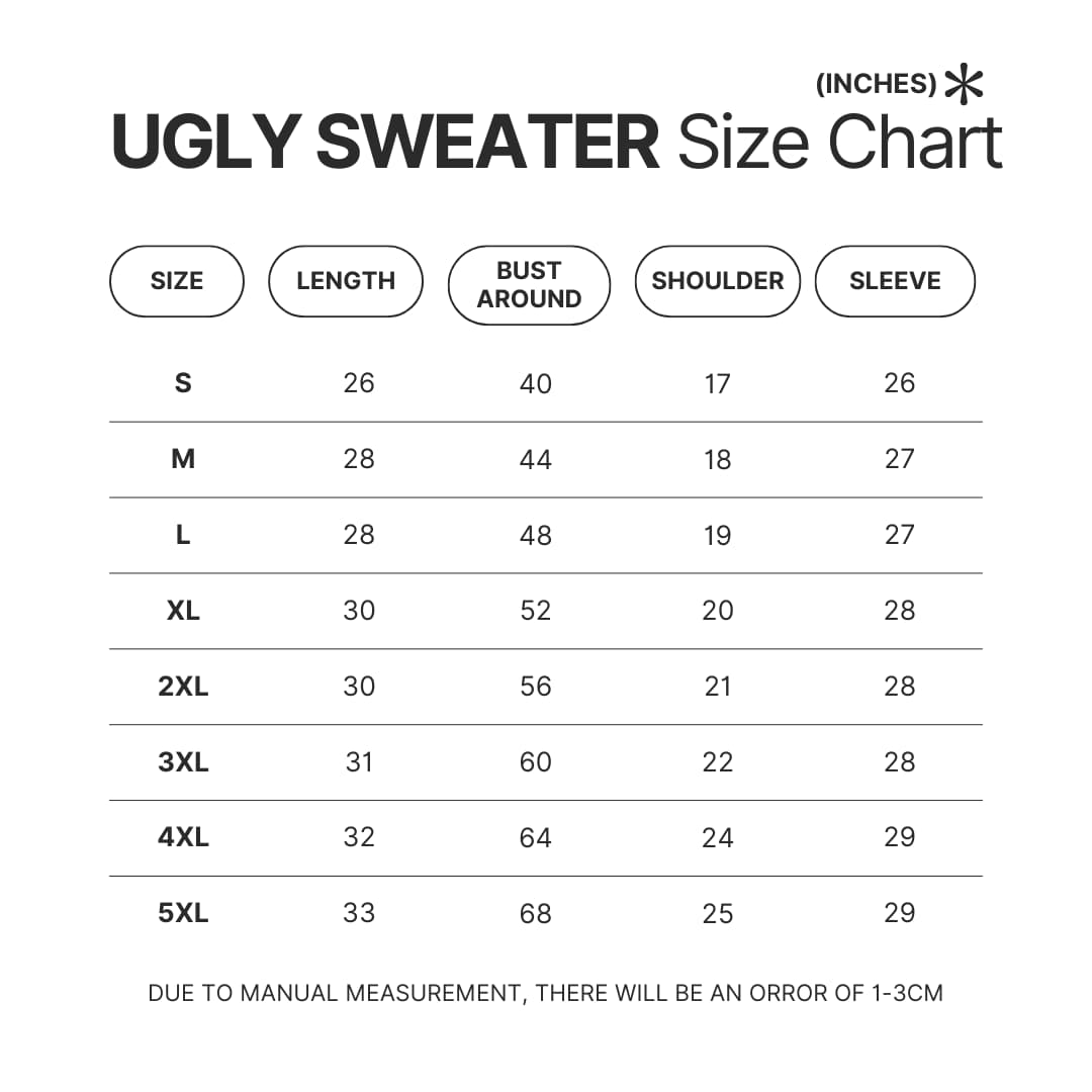 Ugly Sweater Size Chart - TMNT Shop